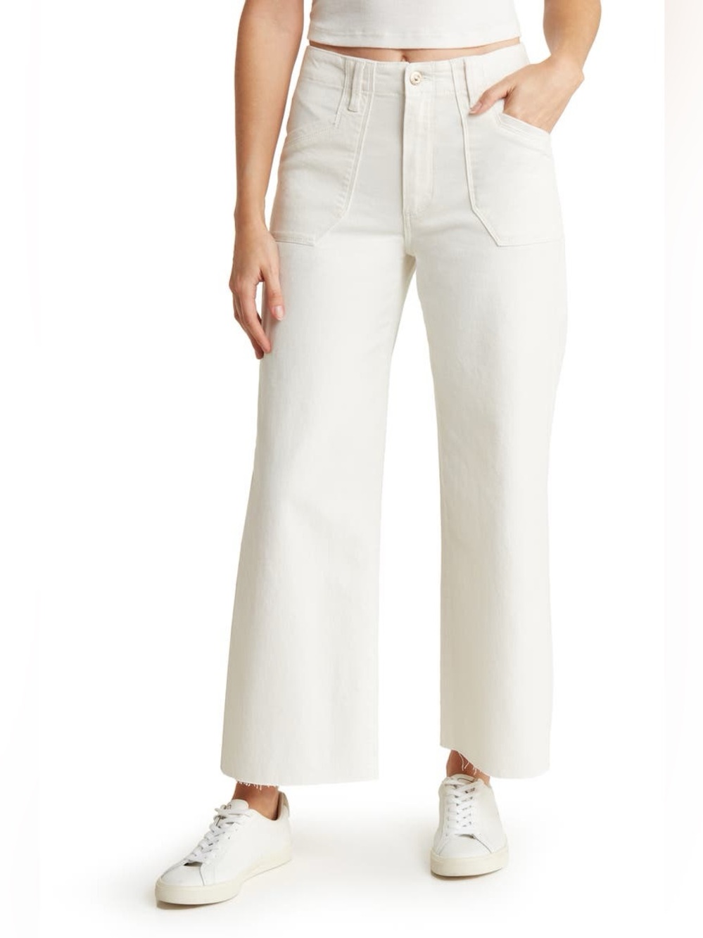 PAIGE Womens Wide Leg Jeans in Off-White/Cream